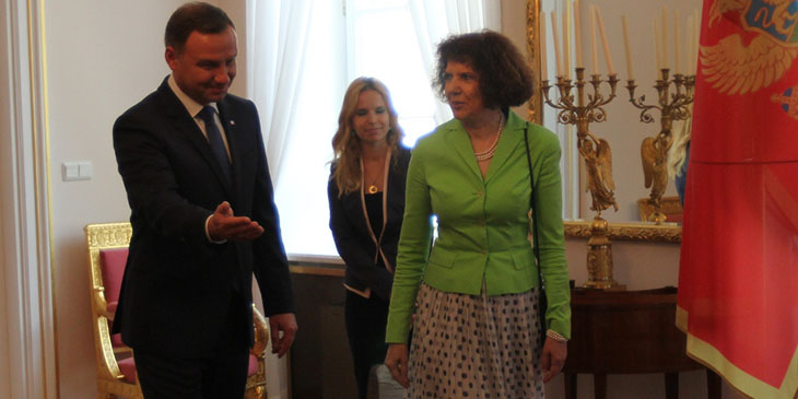 Prezydent Andrzej Duda i pani Ljiljana Toskovic, ambasador Czarnogóry w Polsce.